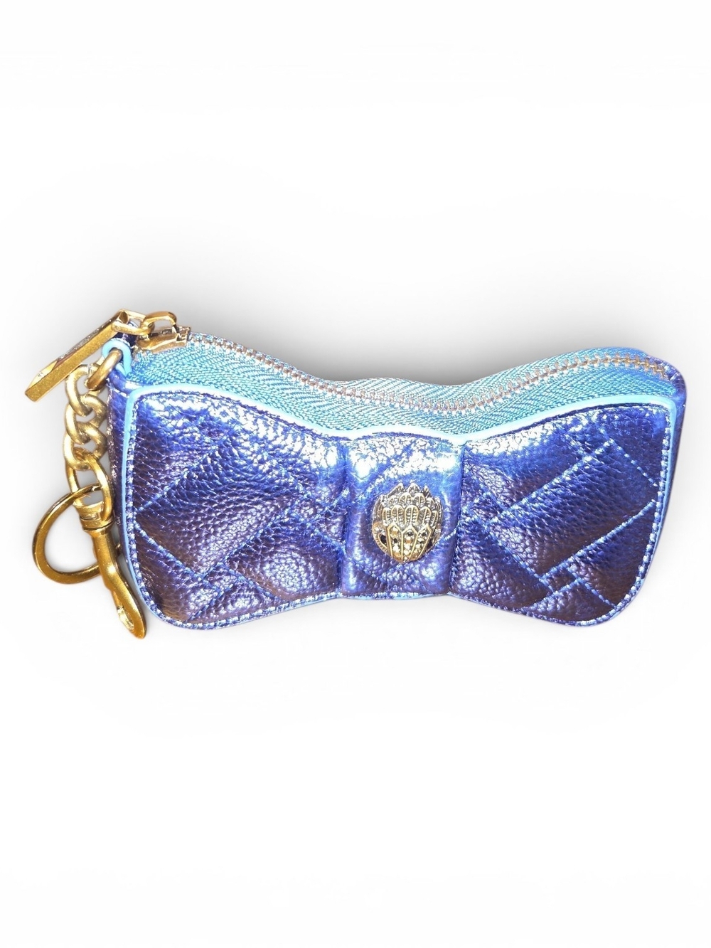 Kurt Geiger Metallic Blue Bow Keychain Pouch with Gold Accent - Picture 5 of 5